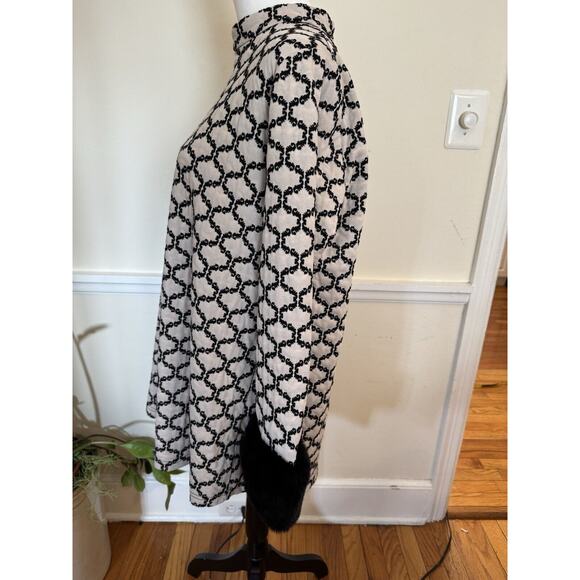 Tyler Boe Black Cream Fur Sleeves Dress Tunic Dress Stunning Mod 60s MIDI Size L - Picture 5 of 16